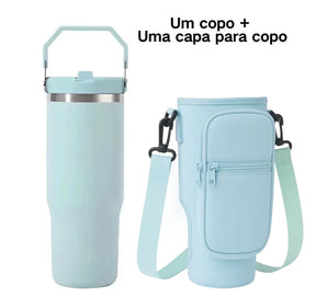 Bolsa Porta Garrafa de Água com Alça Ajustável Impermeável ou KIT com Bolsa+Copo Térmico 890ml