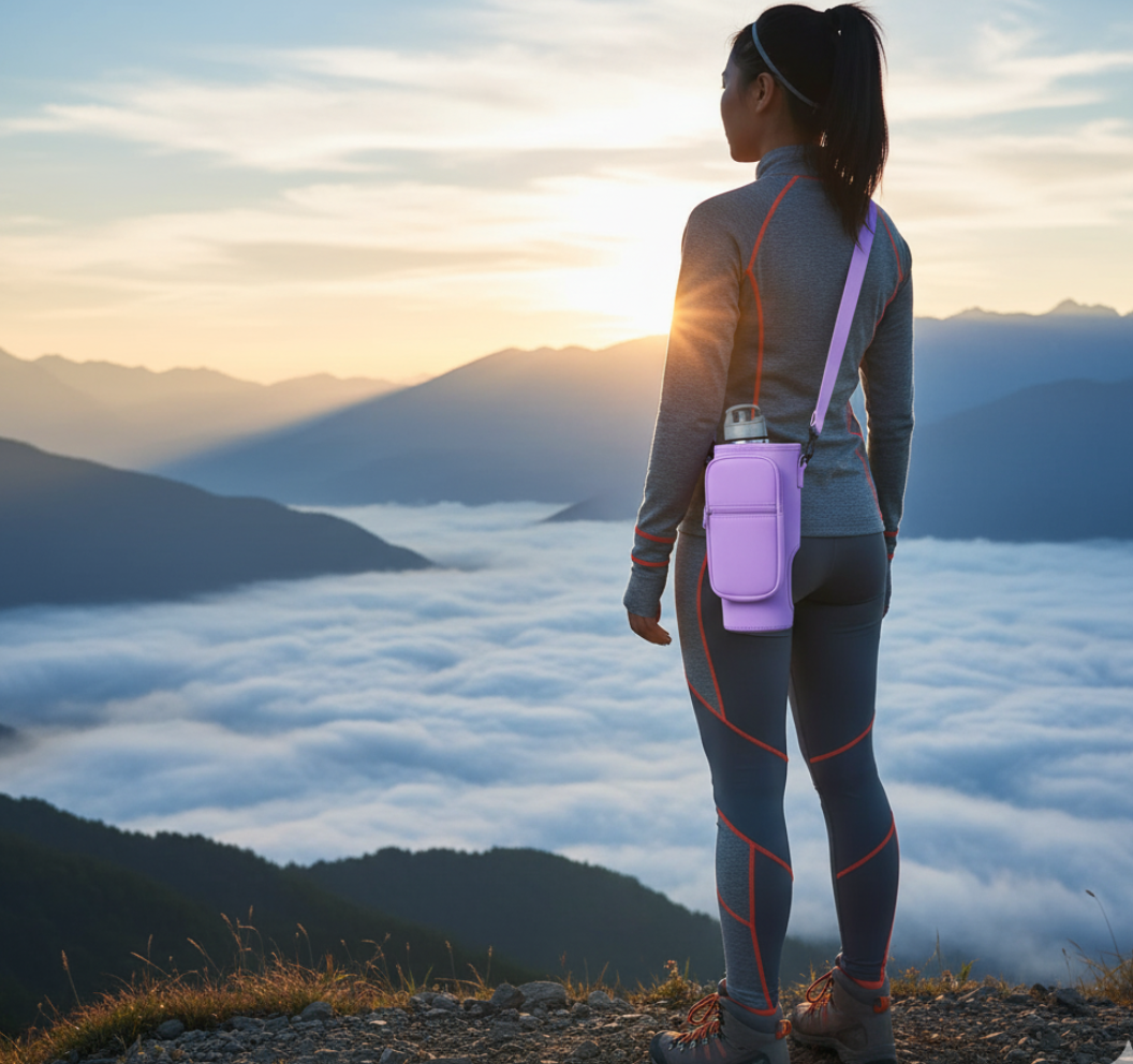 Bolsa Porta Garrafa de Água com Alça Ajustável Impermeável ou KIT com Bolsa+Copo Térmico 890ml