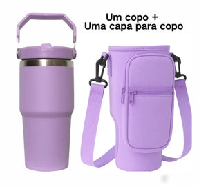 Bolsa Porta Garrafa de Água com Alça Ajustável Impermeável ou KIT com Bolsa+Copo Térmico 890ml