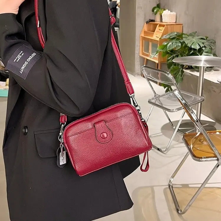 Bolsa de ombro de couro genuíno para mulheres, bolsas femininas pequenas crossbody, bolsa para celular, embreagens de dia, casual, nova