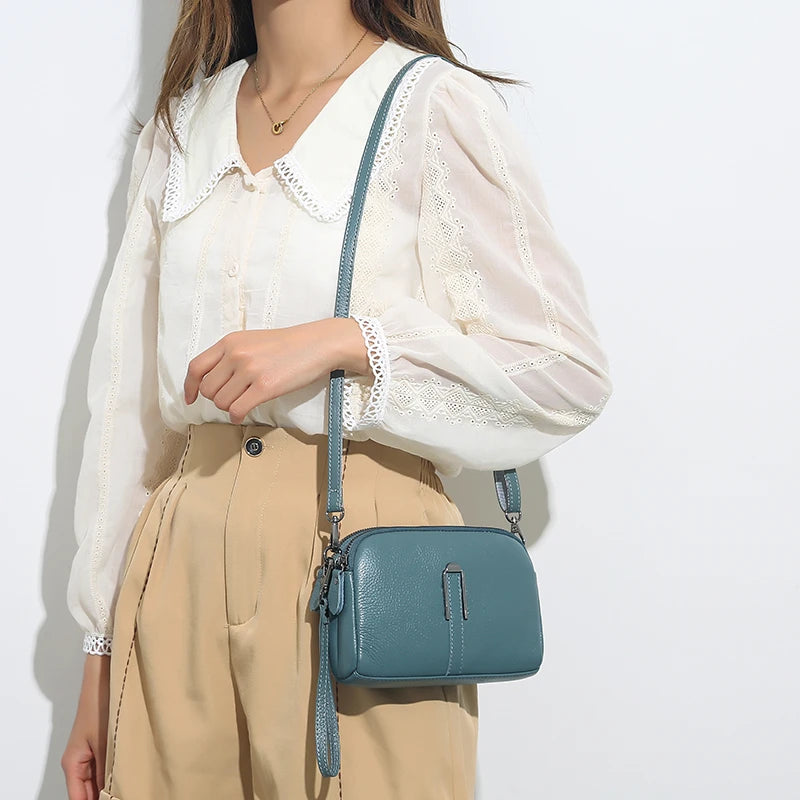 Bolsa crossbody de couro genuíno de luxo para mulheres, monocromática, bolsa de ombro feminina, embreagem do telefone, saco do mensageiro