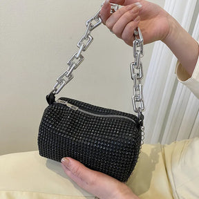 Bolsa Bucket com Strass e Alça de Corrente