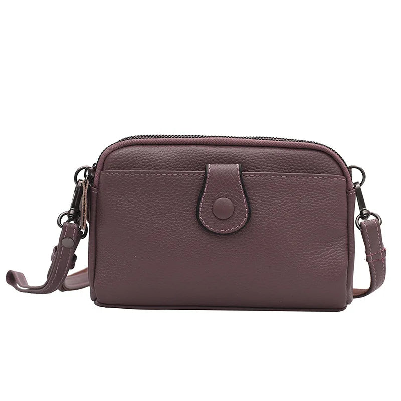 Bolsa de ombro de couro genuíno para mulheres, bolsas femininas pequenas crossbody, bolsa para celular, embreagens de dia, casual, nova