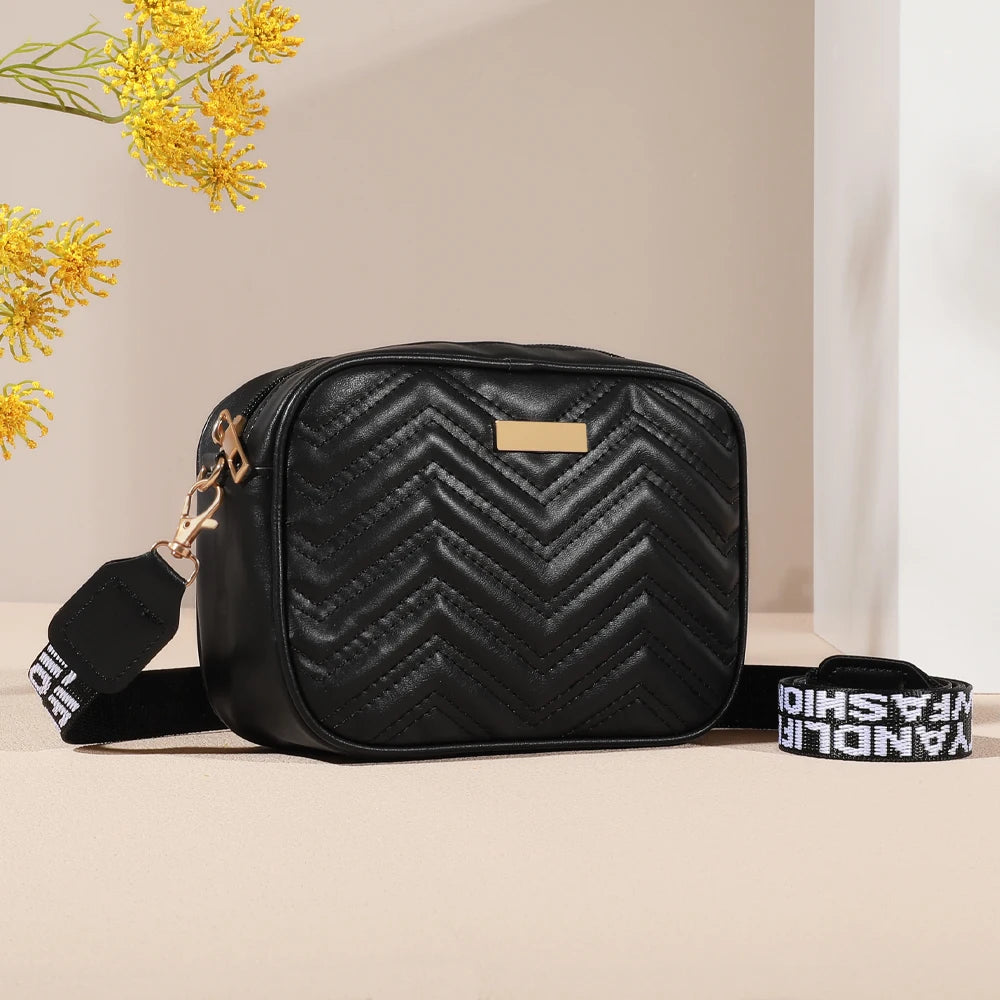 Bolsa de ombro quadrada moderna de cor sólida, bolsa crossbody acolchoada com zíper detalhe para mulheres, carteira clássica combinada