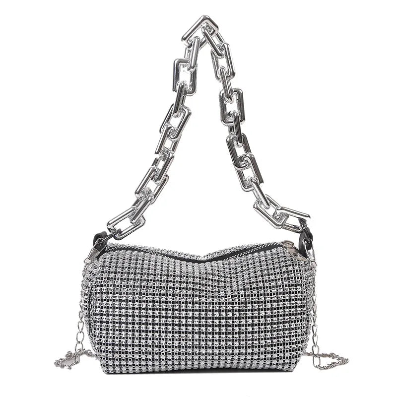 Bolsa Bucket com Strass e Alça de Corrente